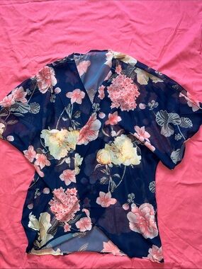 Navy Floral Sheer Wrap Swim Coverup or Kimono